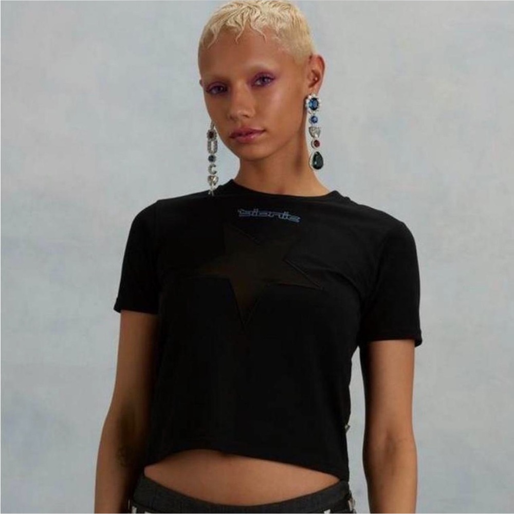 Heaven by Marc Jacobs Black Mesh Star Tee Shirt - Size Small - Y2K - Picture 2 of 8